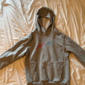 Nike Kids Gray Hoodie with Multicolor Script Logo